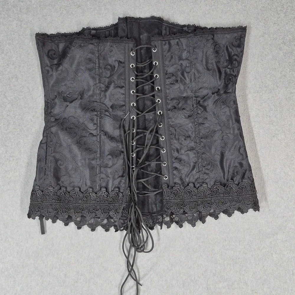 Frederick's Of Hollywood Women Corset 36 Black Floral Victorian Lace